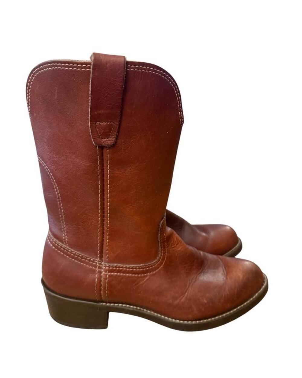 Vintage Georgia Pull On Work Wellington Cowboy Boot Brown Leather Men size 8.5 D